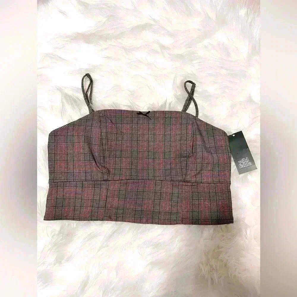 Women’s woven tank top/ Plaid Brown/red/black - Picture 1 of 4